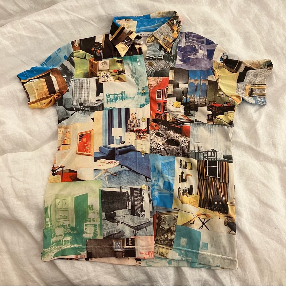Vintage Designer Todd Oldham Button Up Graphic Interior Design Print Shirt
